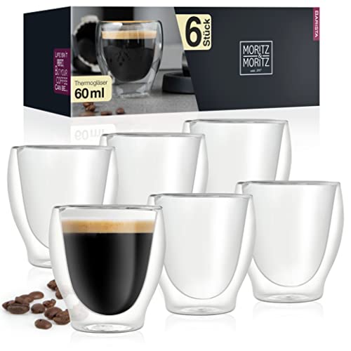 Moritz & Moritz Barista Milano 6 x 60 ml Espressogläser Doppelwandig - Espresso Tassen Set aus Glas für Heiß- und Kaltgetränke - Spülmaschinengeeignet von Moritz & Moritz