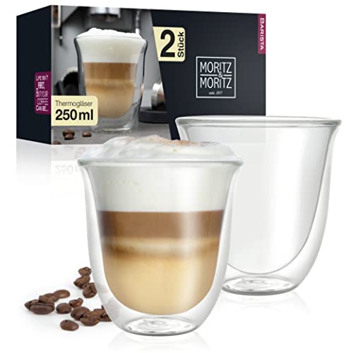 Moritz & Moritz Barista Napoli 2 x 250 ml Cappuccino Gläser Doppelwandig – Doppelwandige Gläser für Kaffee, Tee oder Dessert - Spülmaschinengeeignet von Moritz & Moritz