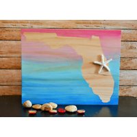 Sonnenuntergang Und Wasser Von Hand Befleckt Florida State Holz Schild Mit Seestern, Kunst Standort Sign von CaffeineChaosDesigns