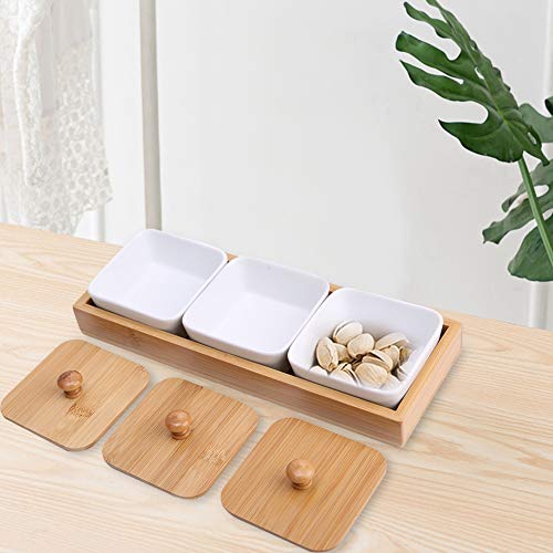 Tabelle Snack Serving Appetizer Plate Dish Wüste Vorspeise Serving Set Porzellan Square Ramekins Souffle Snack Dish Schalen auf Holzbrett(3-Compartment) von Cafopgrill