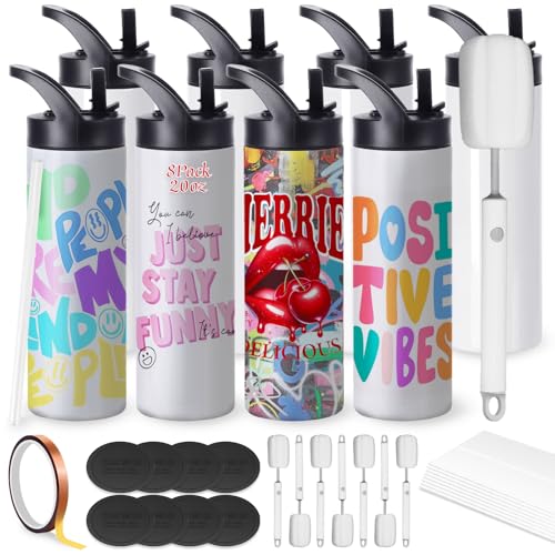 20oz Sublimation Cup Set für Cup Heat Press Machine, Cafultgo 8-Pack mit Deckel & Stroh, Doppelwand isoliert, großartig für Reisen & Outdoor (8PCS Weiß) von Cafultgo