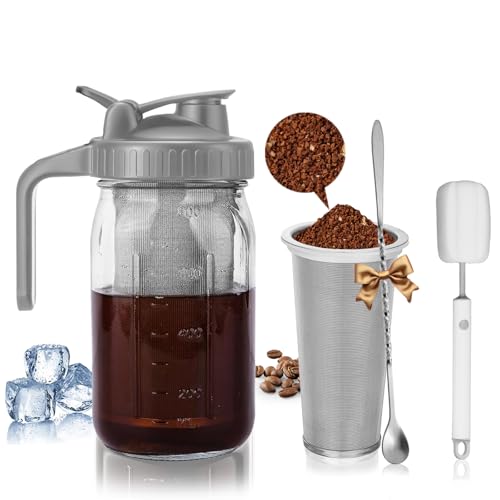 Cafultgo Kaltgebrüh-Kaffeemaschine mit grauer Abdeckung, 800 ml Glaskaraffe mit Edelstahlfilter, luftdichter Deckel von Cafultgo