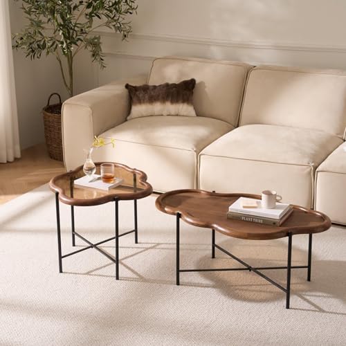 Cagnolier 2er-Set Couchtisch, Glas Beistelltisch, Wohnzimmertisch in Wolkenform mit Sicherheitsglas erhöhtem Rand & verstellbaren Füßen - für Lounge, Wohnzimmer 118 x 77 x 40 cm Mit 59 x 52 x 49 cm von Cagnolier