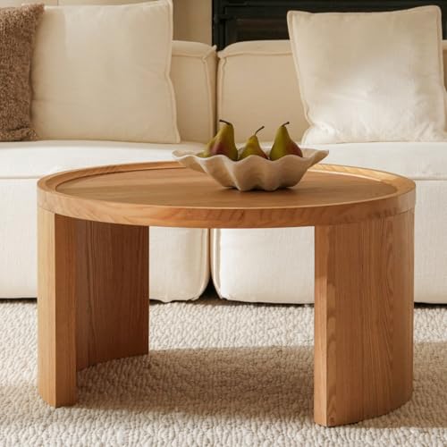 Cagnolier Couchtisch Rund,couchtisch 2er Set,Moderne Kaffeetische,Satztische,Kiefernholz Beistelltisch Wohnzimmer Sofa,Coffee Table,Platzsparender Wohnzimmertisch,Ø80*44cm(Natur, L) von Cagnolier