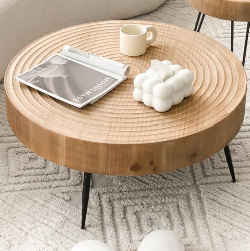 Cagnolier Round Wood Coffee Table Side End Tables,Metal Leg, Circle Natural Handcrafted Table for Living Room Bedroom (Round-1 Pcs-M Φ60*42cm) von Cagnolier