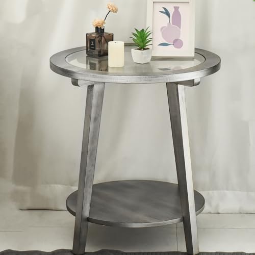 Cagnolier Runder Beistelltisch,Kleiner Glas Beistelltisch,Nachttisch für Wohnzimmer,tabletttisch Outdoor,Grau,Modernen Und Eleganten Look Verleiht,Perfekt Für Jedes Raumkonzept,Ø56×61.5cm von Cagnolier