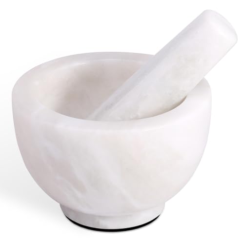 Cahzfie Luxuriöse Afrika Naturmarmor Mörser mit Stößel, Ø 13 cm, Polierter Steinmörser, Küchenzubehör für Guacamole, Salsa, Pillen, Gewürze, Kräuter, Knoblauch, Nüsse (Namib Fantasy) von Cahzfie