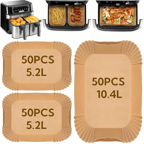 CaiTang 150pcs Airfryer Backpapier für Ninja AF500EU AF500EUCP,Verschiedene Zwei Größen Luftfritteusen,Rechteckig Airfryer Backpapier für 5.2L、10.4L,Backpapier Ninja Foodi Flexdrawer Heißluftfritteuse von CaiTang