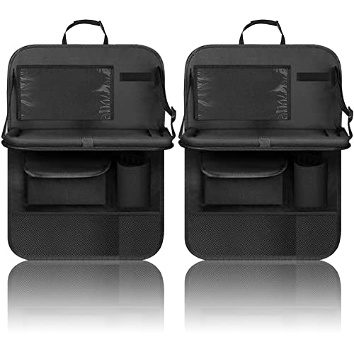 CaiTang 2STK Organizer Rücksitz, Rückenlehnenschutz Auto Kinder mit klapptisch, Autositz Organizer Kinder mit Tisch,Wasserdichter Auto Rückenlehnenschutz für Kinder, 600D Oxford Stoff, Schwarz von CaiTang