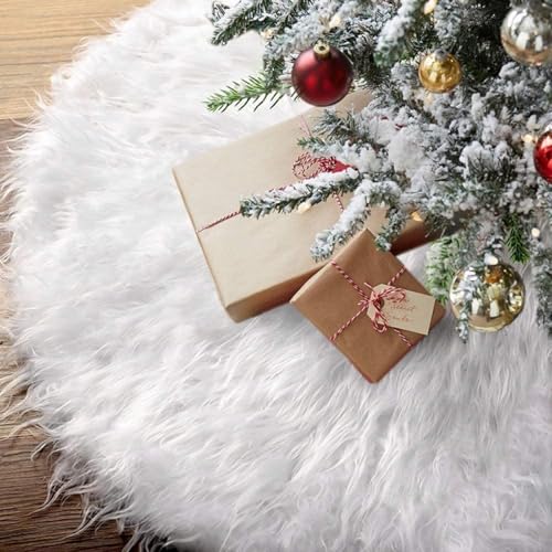 CaiTang 78cm Weihnachtsbaumdecke Rund,Weiß Plüsch Weihnachtsbaum Rock, Runde Form Christbaumständer Schneeflocke,Kunstfell Schneeflocke Weihnachtsbaum Röcke für Weihnachtsbaumständer Tannenbaumständer von CaiTang