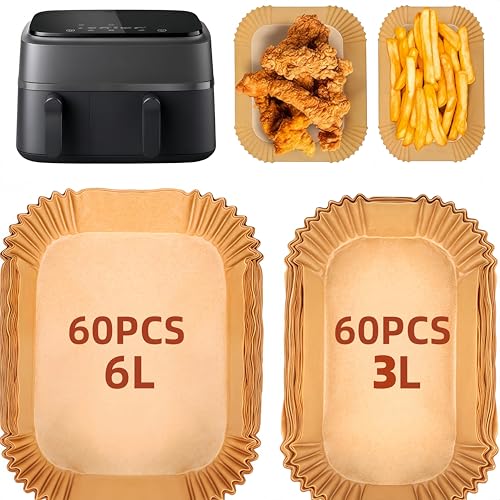 CaiTang Airfryer Backpapier für Philips Airfryer Dual Basket 3000 Series 9L,120PCS Tefal Easy Fry EY901810 EY905D 5.2/3.1 L,Cecotec 5.5/3.5L, Moulinex 8.3 L,Backpapier für Heißluftfritteuse(6L+3L) von CaiTang