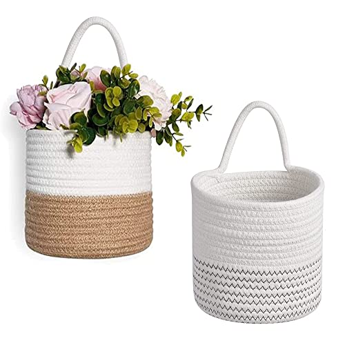 2 Stück Gewebter Baumwollseil Korb, Pflanzen Spielzeug Handtücher Organizer, Hängender Gewebter Wandkorb, Aufbewahrungskorb Körbe, für Heim, Pflanzen, Spielzeug Organizer (18x19cm) von CaiYuanGJ