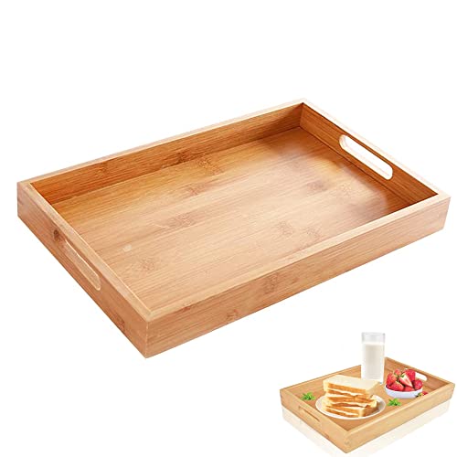 Holz Tablett, Serviertabletts, Groß Holz Tablett, Holztablett Rechteckig mit Griffen, Kreatives Rechteckiges Serviertablett, für Frühstück, Tee, Couchtisch (40 x 29 x 4,3 cm) von CaiYuanGJ