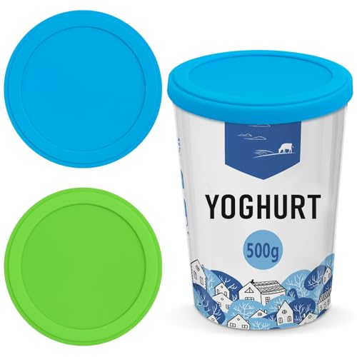 2 Stück JoghurtDeckel 500g,Caianwin Wiederverwendbarer Deckel für Joghurtbecher,Joghurtbecher Deckel,Becher Deckel,Silikondeckel Joghurtbecher für Fast Alle 150g-500g Becher von Caianwin