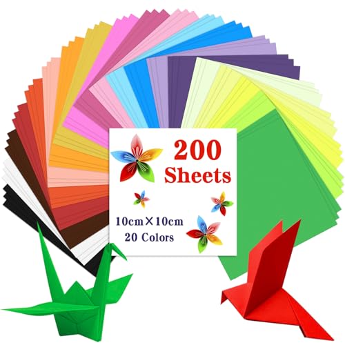 200 Blatt Origami Papier 10 x 10 cm, Caianwin 70 g/m² 20 Farben Buntes Papier Quadratisch Faltpapier für Haus, Schule, Kunstprojekte und Partys handgemachte DIY Origami von Caianwin