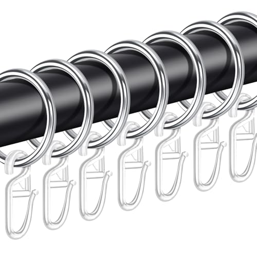 Caianwin 50 Stück Gardinenringe, Metall Vorhangringe und Kunststoff Faltenlegehaken - 30 mm Innendurchmesser Gardinenaufhängung für Gardinenstange,Kräuselband Gardinen,Duschvorhang(Silber) von Caianwin
