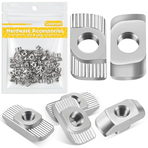 Caianwin Nutensteine Hammerkopfmutter 100 Stück T-Nut M3 Kohlenstoffstahl Vernickelt T-Slot Nutmuttern Hammermutter für Aluminiumprofil-Extrusionsschlitz 20-Serie hammerkopfschrauben von Caianwin