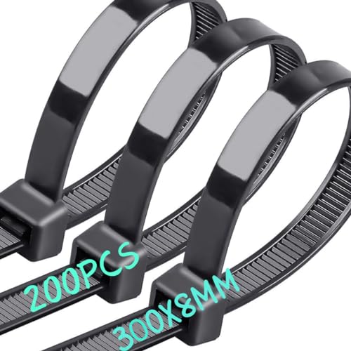 Caiery 200 Stück Große lange Kabelbinder 300 mm x 8 mm, UV-Beständig ultra starke Kabelbinder mit 70 kg Zugfestigkeit, Schwarz Caiery 200 Stück Große lange Kabelbinder 300 mm x 8 mm, UV-Beständig ultra starke Kabelbinder mit 70 kg Zugfestigkeit, Schwarz von Caiery
