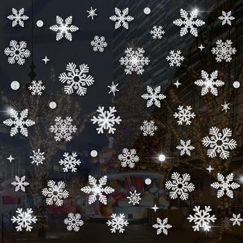 Caiery Silber Schneeflocken für Weihnachten, Vitrinen, Weihnachtsaufkleber, Weihnachtsaufkleber für Fenster, Schneeflocke, Stickers aus Glas, Fenster, Schaufenster, Fantastische statische Aufkleber von Caiery