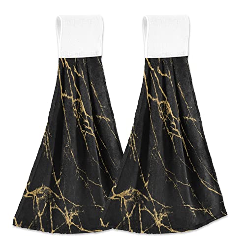 2 Stück Küchentücher Magic Sticker Hängende Schlaufe Geschirrtuch Krawatte Handtücher Weiches Handtuch für Schrank Badezimmer WC Waschküche 35,6 x 46,2 cm Marmor Textur Design Abdeckung von Caihoyu