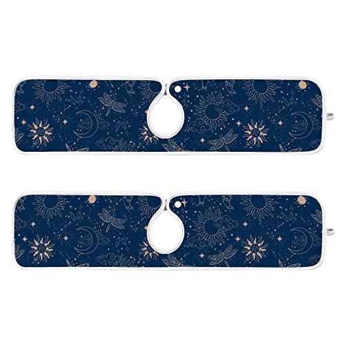 2 Stück Wasserhahn saugfähige Matte waschbar Spülbecken Spritzschutz Badezimmer Wasserhahn Abtropfmatte Küchenzubehör Medium 58,4 x 12,7 cm Sonne Weltraum Mond Muster auf Blau Retro von Caihoyu