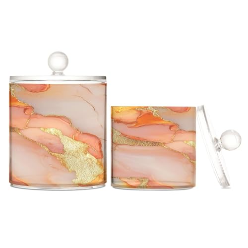 Aufbewahrungsbehälter aus Kunststoff, Marmor, pfirsichfarben, transparent, mit Deckel, Badezimmer-Utensilien, dekorative Aufbewahrungsbehälter für Wattestäbchen, Wattepad, 2 Stück Aufbewahrungsbehälter aus Kunststoff, Marmor, pfirsichfarben, transparent, mit Deckel, Badezimmer-Utensilien, dekorative Aufbewahrungsbehälter für Wattestäbchen, Wattepad, 2 Stück von Caihoyu