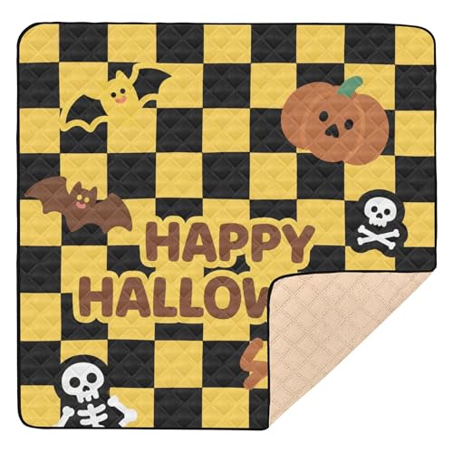 Baby-Spielmatte mit Schachbrett-Kürbis-Muster, weich gepolstert, für drinnen und draußen, waschbar, gepolstert, für Babys, Kleinkinder, 127 x 127 cm, Gelb – Schwarz Baby-Spielmatte mit Schachbrett-Kürbis-Muster, weich gepolstert, für drinnen und draußen, waschbar, gepolstert, für Babys, Kleinkinder, 127 x 127 cm, Gelb – Schwarz von Caihoyu