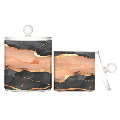 Caihoyu Aufbewahrungsbehälter aus Kunststoff, Marmor, schwarz, pfirsichfarben, transparent, mit Deckel, Büroutensilien, dekorative Aufbewahrungsbehälter für Wattestäbchen, Wattepad, 2 Stück Caihoyu Aufbewahrungsbehälter aus Kunststoff, Marmor, schwarz, pfirsichfarben, transparent, mit Deckel, Büroutensilien, dekorative Aufbewahrungsbehälter für Wattestäbchen, Wattepad, 2 Stück von Caihoyu