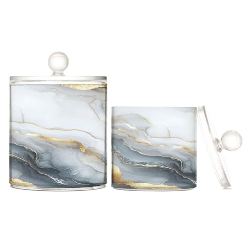 Caihoyu Aufbewahrungsbehälter aus Kunststoff, Marmor, silber-weiß, transparent, mit Deckel, Büroutensilien, dekorative Zahnseide, Aufbewahrungsdose für Wattestäbchen, Wattepad, 2 Stück Caihoyu Aufbewahrungsbehälter aus Kunststoff, Marmor, silber-weiß, transparent, mit Deckel, Büroutensilien, dekorative Zahnseide, Aufbewahrungsdose für Wattestäbchen, Wattepad, 2 Stück von Caihoyu