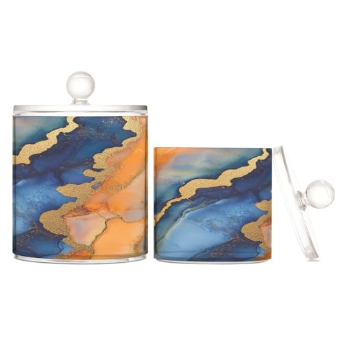 Caihoyu Aufbewahrungsbehälter aus Kunststoff, Marmor-Orange, Königsblau, transparent, mit Deckel, Büroutensilien, dekorative Aufbewahrungsbehälter für Wattestäbchen, Wattepad, 2 Stück Caihoyu Aufbewahrungsbehälter aus Kunststoff, Marmor-Orange, Königsblau, transparent, mit Deckel, Büroutensilien, dekorative Aufbewahrungsbehälter für Wattestäbchen, Wattepad, 2 Stück von Caihoyu