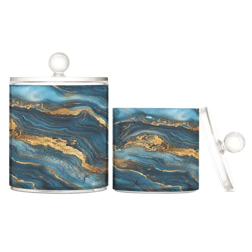 Caihoyu Aufbewahrungsbehälter aus transparentem Kunststoff mit Deckel für Speisekammer, Essentials, dekorativer Aufbewahrungsbehälter für Wattestäbchen, Wattepad, Blau und Gold, 2 Stück Caihoyu Aufbewahrungsbehälter aus transparentem Kunststoff mit Deckel für Speisekammer, Essentials, dekorativer Aufbewahrungsbehälter für Wattestäbchen, Wattepad, Blau und Gold, 2 Stück von Caihoyu