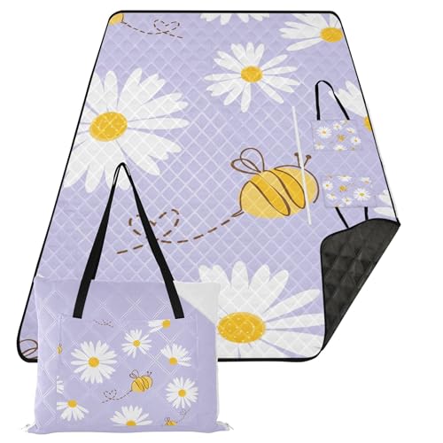 Caihoyu Camping-Teppich, sandabweisend, wasserdichte Decke für Kinder, Konzertdecke, nahtlos, Gänseblümchen, Feld, Biene, Glück, Glück von Caihoyu