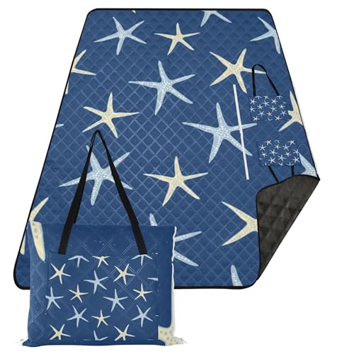 Caihoyu Große Picknickdecke, sandresistent, Outdoor-Party, tragbare Decke für Baby, Sommer, Geschenk, Meeresterne, dunkelblau, strukturiert von Caihoyu