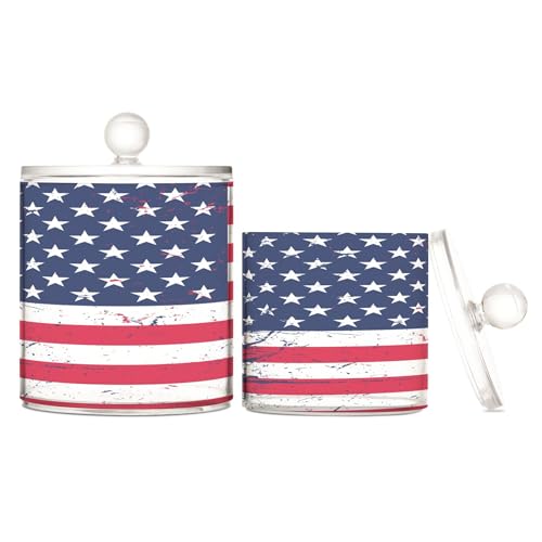 Caihoyu Grunge Kunststoffbehälter mit amerikanischer Flagge, transparent, zur Aufbewahrung mit Deckel, Büroutensilien, dekorative Zahnseide, Aufbewahrungsdose für Wattestäbchen, Wattepad, 2 Stück Caihoyu Grunge Kunststoffbehälter mit amerikanischer Flagge, transparent, zur Aufbewahrung mit Deckel, Büroutensilien, dekorative Zahnseide, Aufbewahrungsdose für Wattestäbchen, Wattepad, 2 Stück von Caihoyu