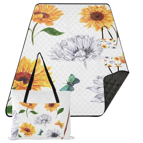Caihoyu Outdoor-Decken, sandfrei, Outdoor-Party, Camping, verstaubar, für Gras, Picknickartikel, gelbe Sonnenblumen, Blumen, Safari, Schmetterlinge von Caihoyu