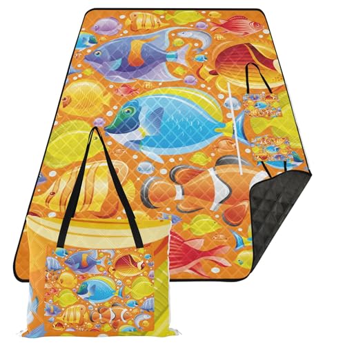 Caihoyu Outdoor-Spielmatte, verstaubar, für den Innenbereich, Strandzubehör für Damen, Konzertdecke, Meeresfische, buntes Poster von Caihoyu