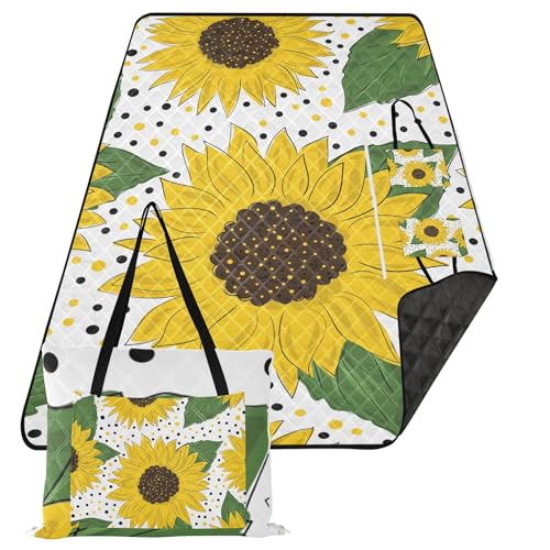 Caihoyu Packbare Decke, faltbar, für den Innenbereich, faltbare Matte für Outdoor-Menschen, Picknick-Artikel, nahtloses Muster, Sonnenblumen, Blumen von Caihoyu