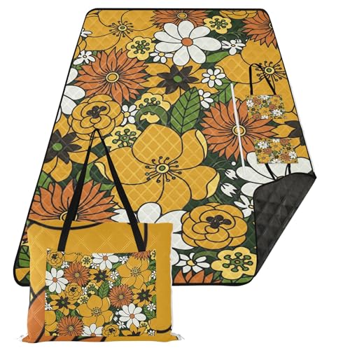 Caihoyu Picknickkorb-Set, SoftGras, große Outdoor-Decke für Erwachsene, Paare, Geschenk, nahtloses Muster, einfache Blumen, Blumenmuster von Caihoyu