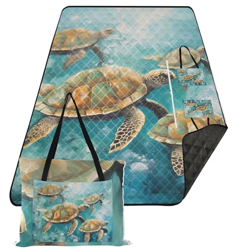 Caihoyu Stranddecken, wasserabweisend, Picknickdecke für Familie, Frühlingsgeschenke, Schildkröten-Illustration, Grün von Caihoyu