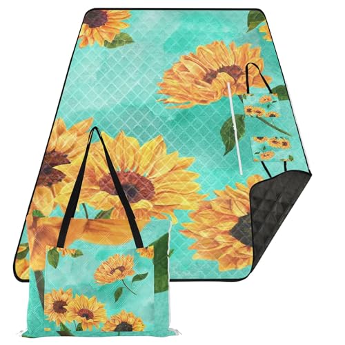 Camping-Picknick-Teppich, wasserdicht, faltbar, für Erwachsene, Sommergeschenk, Retro, gelbe Sonnenblume, florale Textur von Caihoyu