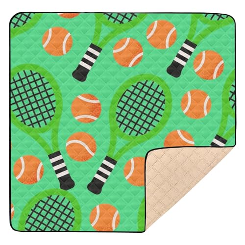 Fitness- und Aktivitätsmatte mit Tennisschläger- und Ballmuster, weich gepolstert, für drinnen und draußen, ungiftige Spielmatte für Babys, Kleinkinder, 127 x 127 cm Fitness- und Aktivitätsmatte mit Tennisschläger- und Ballmuster, weich gepolstert, für drinnen und draußen, ungiftige Spielmatte für Babys, Kleinkinder, 127 x 127 cm von Caihoyu