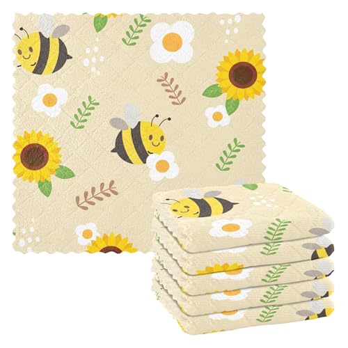 Geschirrtuch-Set mit Bienen-Motiv und Sonnenblume, niedlich, lustig, Cartoon, Gelb, Mikrofaser, Küchentücher, Geschirrtuch-Set, Baumwolle Geschirrtuch-Set mit Bienen-Motiv und Sonnenblume, niedlich, lustig, Cartoon, Gelb, Mikrofaser, Küchentücher, Geschirrtuch-Set, Baumwolle von Caihoyu