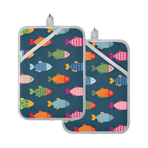 Große Topflappen, hitzebeständige Topflappen mit Taschen, Hot Pads, Ofenpads, 2 Stück, Fisch-Symbole von Caihoyu