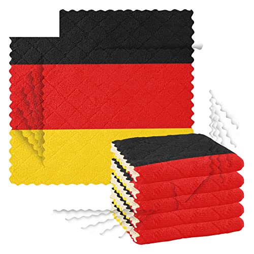 Küchen-Geschirrtücher, 6 Stück, Reinigungstücher zum Trocknen von Geschirr, Scheuern, Waschlappen für Spüle, Kochen, Backtisch, 27,9 x 27,9 cm, Deutschland-Flagge von Caihoyu