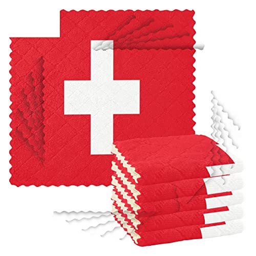 Küchen-Geschirrtücher, 6 Stück, Reinigungstücher zum Trocknen von Geschirr, Schrubben, Waschlappen für Spüle, Kochen, Backtisch, 27,9 x 27,9 cm, Schweiz-Flagge, Vektor-Grafik, rechteckig, Schweizer von Caihoyu