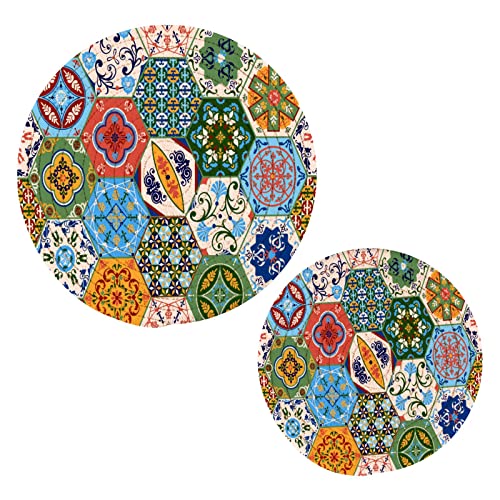 Küchen-Topflappen-Set, 2 Stück, marokkanische Fliesen, Mosaik, Baumwollfaden, Untersetzer, Set, stilvolle Untersetzer für heiße Gerichte, Töpfe, Schüssel, Kaffee, heiße Topflappen, portugiesische von Caihoyu