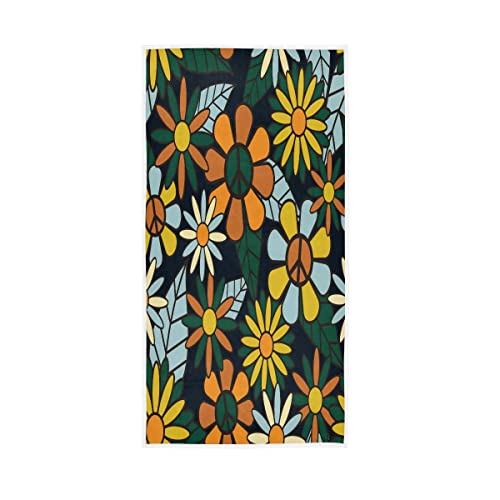 Nahtlose 70er Jahre Retro Hippie Blumen Muster Handtücher Weiche Leichte Baumwolle Gesichtshandtuch Badezimmer Strand Hotel Spa Küche Geschirr Gästehandtuch 76,2 x 38,1 cm von Caihoyu