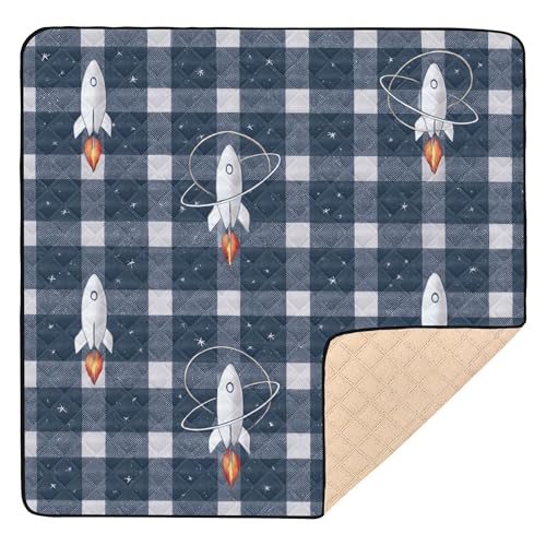 Space-Age NASA Plaid niedliche, faltbare Baby-Aktivitäts-Spielmatte für Boden, leicht, Spielzimmer, Aktivitätsmatte für Babys, Kinder, Kleinkinder, Säuglinge, 127 x 127 cm von Caihoyu