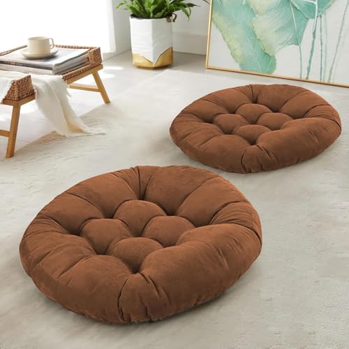 2Er Pack Bodenkissen, Runde Große Sitzkissen Für Erwachsene, Getuftetes Cordkissen Für Tatami Wohnzimmer A,2 von Caikbms