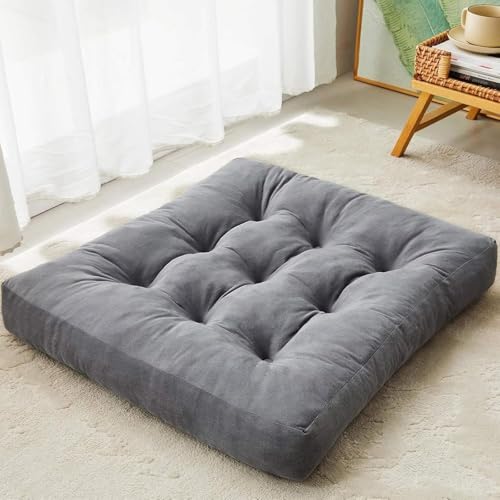 Caikbms 2Er-Pack Dickes Bodenkissen, Solides Quadratisches Sitzkissen Aus Cord, Stuhlpolster, Weiches Großes Tatami Bodenkissen Für Yoga Meditation Wohnzimmer Balkon Büro Außenbereich A,1 von Caikbms